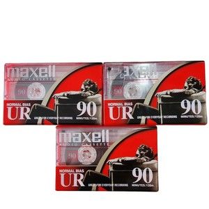Lot of 3 Maxell UR 90 Minute Blank Audio Cassette Tapes Normal Bias NEW SEALED!